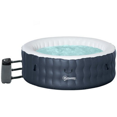 Outsunny Inflatable Hot Tub Spa with Pump, 4 Person, Dark Blue