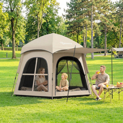 Outsunny Instant Camping Pop Up Tent 3000mm Waterproof for 3-4 Person Khaki