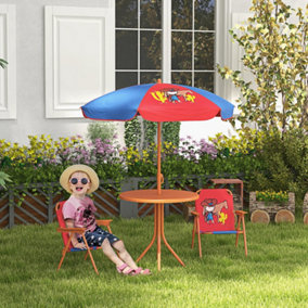 Outsunny Kids Bistro Table and Chair Set w/ Cowboy Theme, Adjustable Parasol