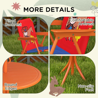 Outsunny Kids Bistro Set – Kinder Tisch & 2 Stühle Mit Verstellbarem Sonnenschirm, Cowboy-Thema, Faltbar, Für 2–5 Jahre