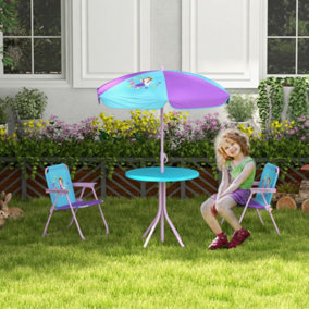 Outsunny Kids Bistro Table and Chair Set w/ Fairy Theme, Adjustable Parasol