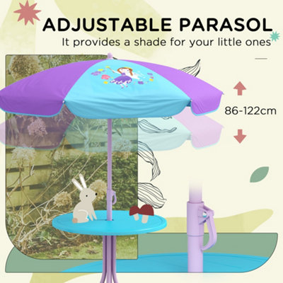 Outsunny Kinder Bistro Set – Tisch + 2 Stühle + Sonnenschirm, Cowboy-Thema, Faltbar, Für 2–5 Jahre