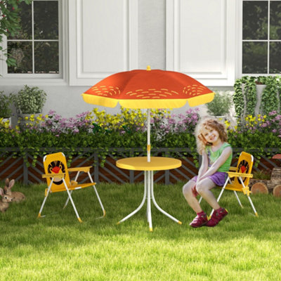 Outsunny Kids Bistro Table and Chair Set w Lion Theme Adjustable Parasol DIY at B Q