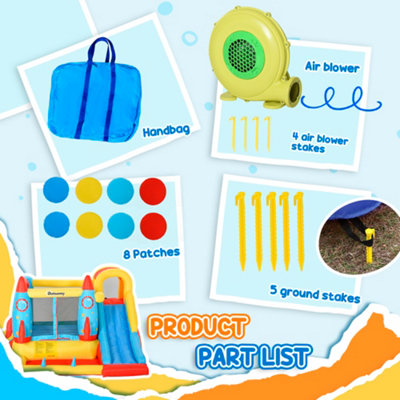 Outsunny Kids Bouncy Castle House Inflatable Trampoline Slide Water Pool 3 in 1 with Blower for Kids Age 3-8 Rocket Design - 7