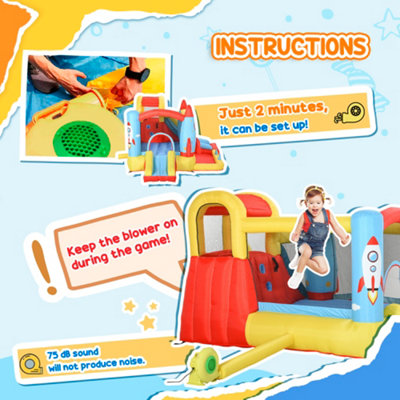 Outsunny Kids Bouncy Castle House Inflatable Trampoline Slide Water Pool 3 in 1 with Blower for Kids Age 3-8 Rocket Design - 5