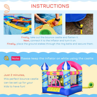 Outsunny Kids Bouncy Castle Indoor Outdoor, Inflatable Trampoline Basket with Blower for Age 3-8 Castle Stars Design