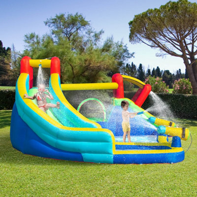 Outsunny Kids Bouncy Castle Water Slide 5 in 1 Inflatable Bounce House Jumping Castle Water Pool Gun Climbing Wall with Air Blower