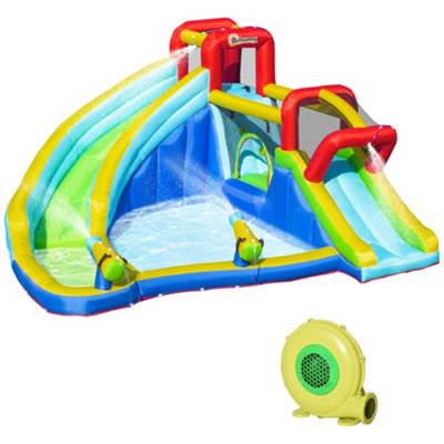 Outsunny Kids Bouncy Castle Water Slide 5 in 1 Inflatable Bounce House Jumping Castle Water Pool Gun Climbing Wall with Air Blower