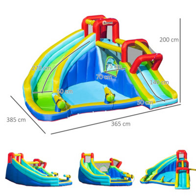 Outsunny Kids Bouncy Castle Water Slide 5 in 1 Inflatable Bounce House Jumping Castle Water Pool Gun Climbing Wall with Air Blower - 3