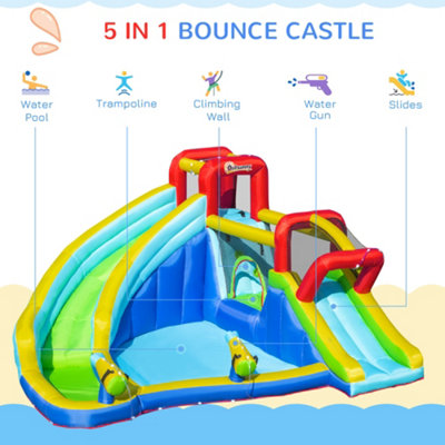 Outsunny Kids Bouncy Castle Water Slide 5 in 1 Inflatable Bounce House Jumping Castle Water Pool Gun Climbing Wall with Air Blower - 6