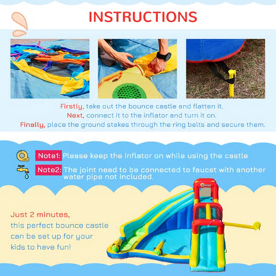 Outsunny Kids Bouncy Castle Water Slide 5 in 1 Inflatable Bounce House Jumping Castle Water Pool Gun Climbing Wall with Air Blower - 7