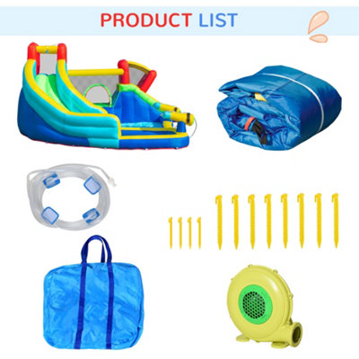 Outsunny Kids Bouncy Castle Water Slide 5 in 1 Inflatable Bounce House Jumping Castle Water Pool Gun Climbing Wall with Air Blower - 4