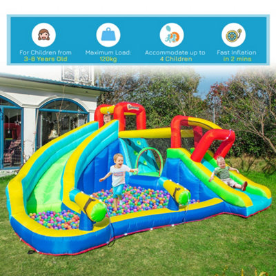 Outsunny Kids Bouncy Castle Water Slide 5 in 1 Inflatable Bounce House Jumping Castle Water Pool Gun Climbing Wall with Air Blower - 5