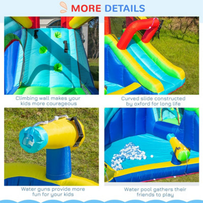 Outsunny Kids Bouncy Castle Water Slide 5 in 1 Inflatable Bounce House Jumping Castle Water Pool Gun Climbing Wall with Air Blower - 8