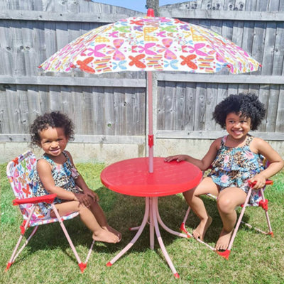 Outsunny Kids Folding Picnic Table Chair Set Butterfly Pattern Outdoor Parasol DIY at B Q