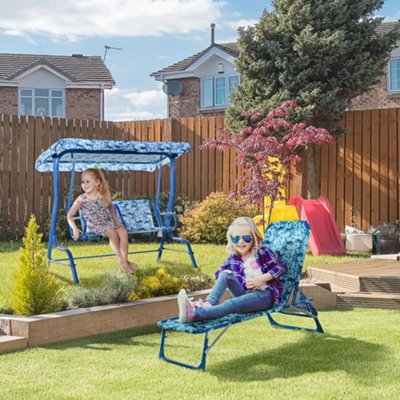 Outsunny Kids Garden Chairs Lounge Chair Sun Lounger Blue