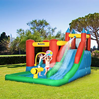 Outsunny Kids Inflatable Bouncy Castle Water Slide 6 in 1 Bounce House Jumping Castle Water Pool Gun Climbing Wall Basket