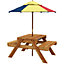 Outsunny Kids Picnic Table Set w/ Sand and Water, Removable Parasol - Brown