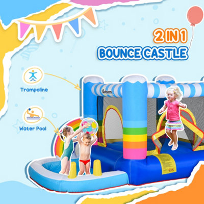 Outsunny Kids Rainbow Bouncy Castle & Pool House Inflatable Trampoline w/ Blower Pump Outdoor Play Garden Activity Exercise Fun - 6