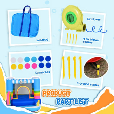 Outsunny Kids Rainbow Bouncy Castle & Pool House Inflatable Trampoline w/ Blower Pump Outdoor Play Garden Activity Exercise Fun - 7