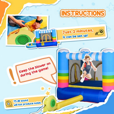 Outsunny Kids Rainbow Bouncy Castle & Pool House Inflatable Trampoline w/ Blower Pump Outdoor Play Garden Activity Exercise Fun - 4