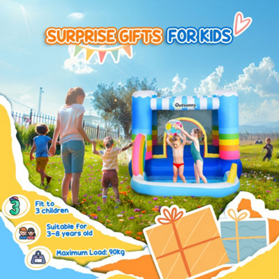 Outsunny Kids Rainbow Bouncy Castle & Pool House Inflatable Trampoline w/ Blower Pump Outdoor Play Garden Activity Exercise Fun - 9