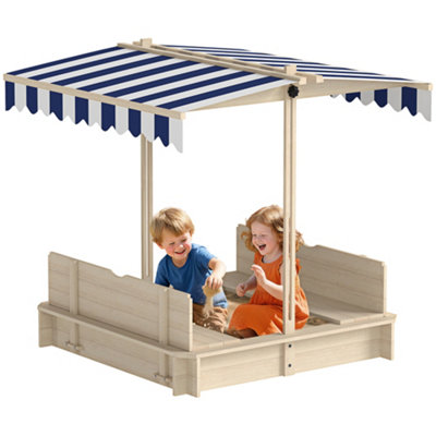 Outsunny Kids Square Wooden Sandpit Children Cabana Sandbox Outdoor Playset