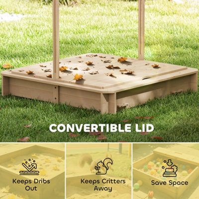 Outsunny Kids Square Wooden Sandpit Children Cabana Sandbox Outdoor Playset - 4