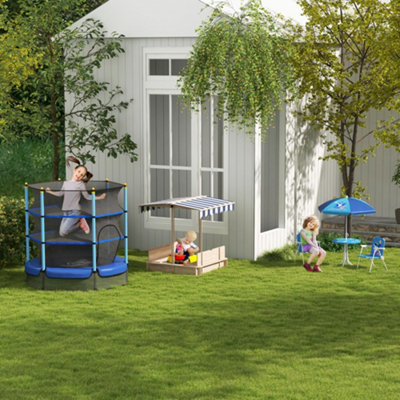 Kids Sandbox With Cover, Height Adjustable Roof, Foldable Bench