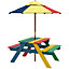 Outsunny Kids Table and Chair Set w/ Removable Parasol, for Ages 3-6 Years