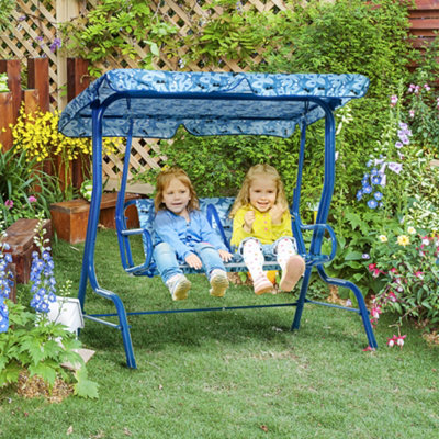 Outsunny Kids Two Seater Swing Chair Double Garden Seat Blue