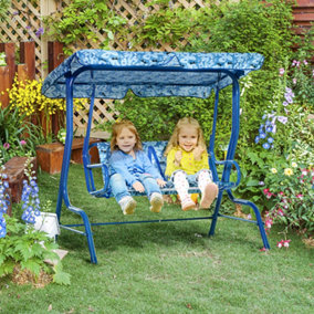 Outsunny Kids Two-Seater Swing Chair Double Garden Seat Blue