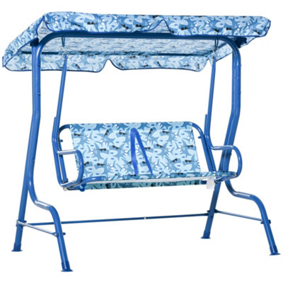 Outsunny Kids Two-Seater Swing Chair Double Garden Seat Blue | DIY 