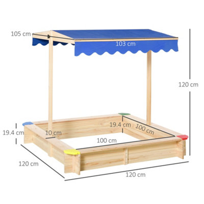 Outsunny Kids Wooden Cabana Sandbox Children Outdoor Playset w/ Bench Canopy - 3