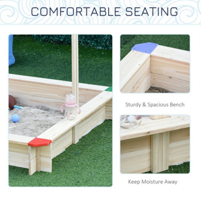 Outsunny Kids Wooden Cabana Sandbox Children Outdoor Playset w/ Bench Canopy - 4