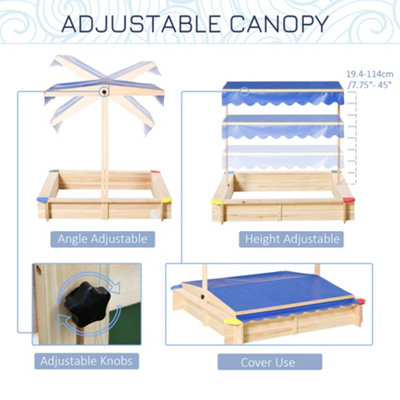 Outsunny Kids Wooden Cabana Sandbox Children Outdoor Playset w/ Bench Canopy - 5