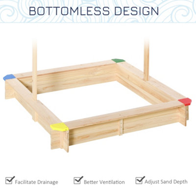 Outsunny Kids Wooden Cabana Sandbox Children Outdoor Playset w/ Bench Canopy - 6