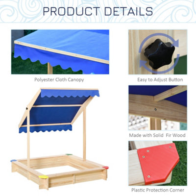 Outsunny Kids Wooden Cabana Sandbox Children Outdoor Playset w/ Bench Canopy - 7
