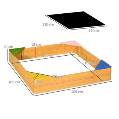 Outsunny Kids Wooden Sandpit, Children Sandbox w/ Non-Woven Fabric