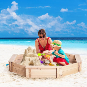 Outsunny Kids Wooden Sand Pit Children Sandbox with Cover Outdoor Playset