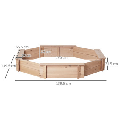 Outsunny Kids Wooden Sand Pit Children Sandbox with Cover Outdoor Playset - 3