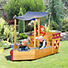 Outsunny Kids Wooden Sand Pit Sandbox Pirate Sandboat Outdoor w/ Canopy Shade