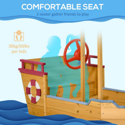 Outsunny Kids Wooden Sand Pit Sandbox Pirate Sandboat Outdoor w/ Canopy Shade - 4