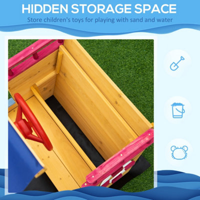 Outsunny Kids Wooden Sand Pit Sandbox Pirate Sandboat Outdoor w/ Canopy Shade - 7