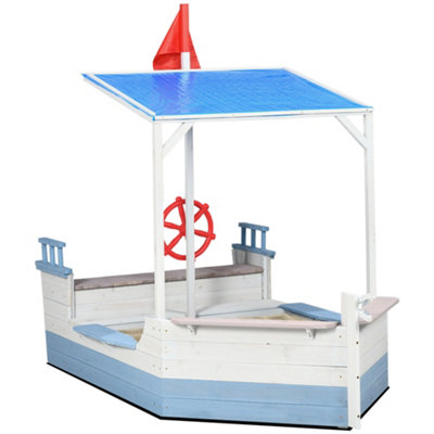 Outsunny Kids Wooden Sand Pit w/ UV Protections, Canopy, for Ages 3-8 Years