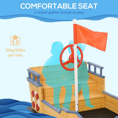 Outsunny Kids Wooden Sandbox Pirate Ship Sandboat w/ Bench Seat Storage Space