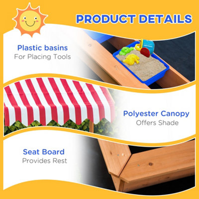 Outsunny Kids Wooden Sand Pit w/ UV Protections, Canopy, for Ages 3-8 Years main image 0