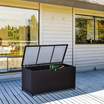Outsunny Large Rattan Storage Box Garden Chest Wicker Outdoor Cabinet ...