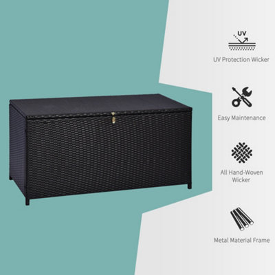 Outsunny Large Rattan Storage Box Garden Chest Wicker Outdoor Cabinet ...