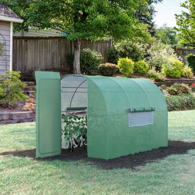 Outsunny Large Walk-In Greenhouse, Plant Gardening Tunnel Hot House with Metal Hinged Door, Galvanised Steel Frame & Mesh Windows